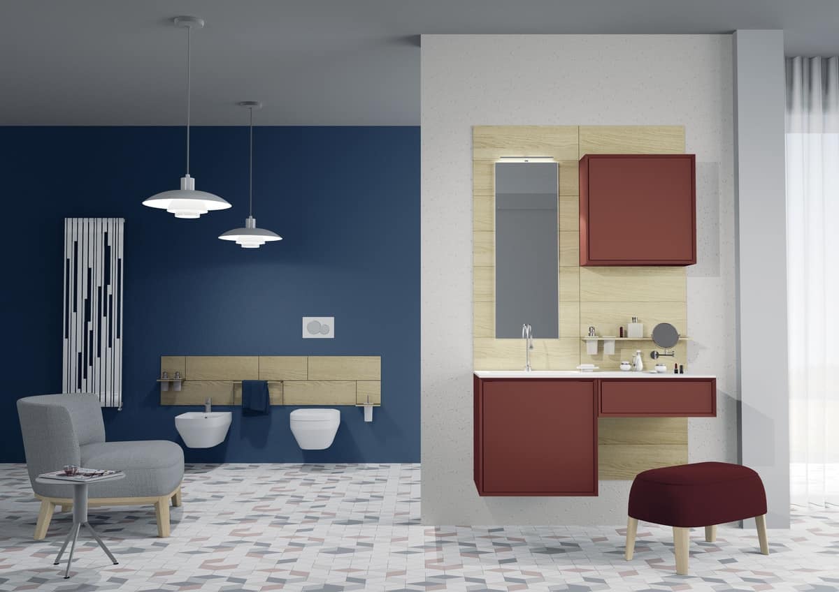 Badezimmermöbel, hell gefärbt, mit Spiegel | IDFdesign