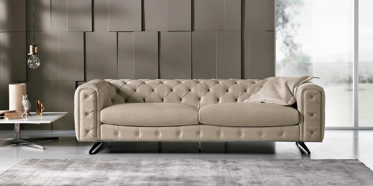 3-Sitzer-Sofa, gesteppt, Leder Chesterfield | IDFdesign