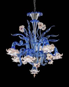Art. VO 153/L/6, Blauer Kronleuchter aus Muranoglas