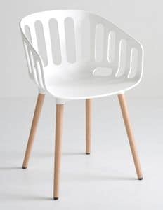 Basket Chair BL, Stuhl mit Buchenholzbeine, Polymerhülle