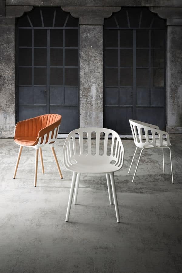 Basket Chair BL, Stuhl mit Buchenholzbeine, Polymerhülle
