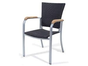 PL 400, Gewebte Stuhl mit Armlehnen, aus Aluminium, Holzverkleidung