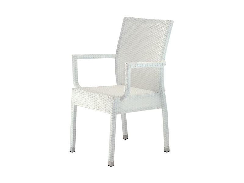 PL 900, Moderne stapelbarer Stuhl mit Armlehnen, für Eiscafes