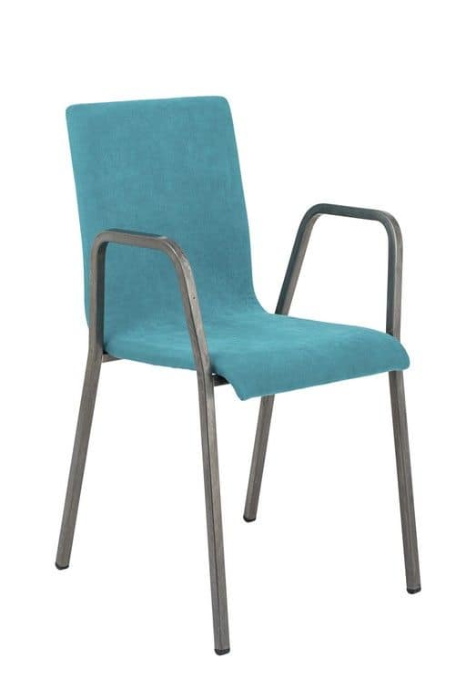 Art.Niù Stuhl mit Armlehnen, Metallstuhl mit gepolstertem Sitz und Rückenlehne