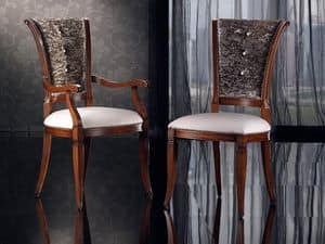 IRIS Sessel 8523A, Esszimmerstuhl aus Holz mit Polsterung, Kopf des Tisches