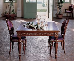 Art. 4003/T, Ausziehbarer quadratischer Holztisch mit luxuri�sen Dekorationen