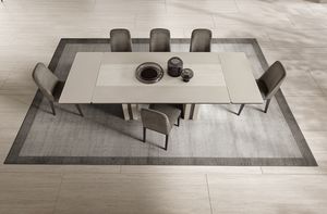 PERLA tavolo 2 allunghe, Esstisch mit Travertino-Keramikplatte