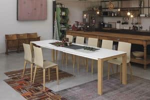 SOLE 140 WOOD TA180, Tisch mit Massivholz-Beinen, mit ausziehbarer top, fr Zuhause funrishing