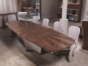 TA61K Desyo Tisch, Ausziehbarer Tisch, in eingelegtem Holz, für Wohnzimmer