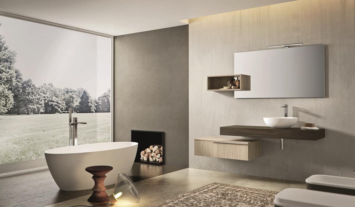 Badezimmer-Schrank mit Bibliothek über dem Spiegel