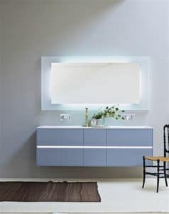Light 01, Badezimmer-Schrank mit zwei Waschbecken, mattblaue Farbe