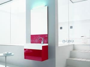 Trenta5 02, Glnzend rot Badezimmer Waschbeckenschrank, mit verziertem Spiegel