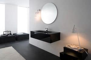 Yumi 04, Badezimmerschrank mit Glasbecken, glnzend schwarz lackiert