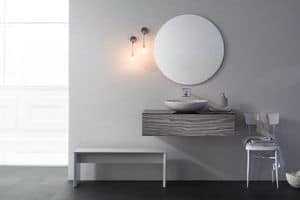 Yumi 05, Badezimmer Schubladen, Zebrano wei lackiert, mit ovalen Waschbecken
