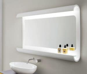 Lul Spiegel, Badezimmerspiegel, in gebogenem Holz, mit LED-Licht
