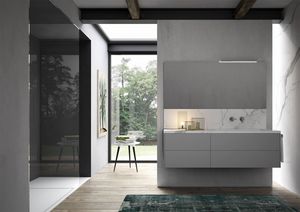 Sense comp.02, Badezimmer-Schrank mit Waschbecken aus Marmor-Effekt-Steinzeug