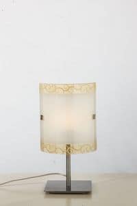 Capriccio - Tischleuchte, Schreibtischlampe, gebogen dekoriertes Glas fr den Eintritt
