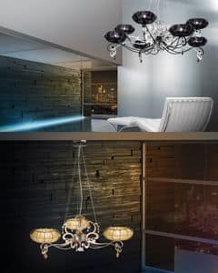 Dream chandelier, Leuchte mit Diffusoren in Organza und Swarovsky Strass