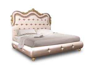 Art. 2430 Marie, Elegantes Bett mit klassischen Stil, Polsterung mit Swarovski, Blattgold Schnitzereien getuftet