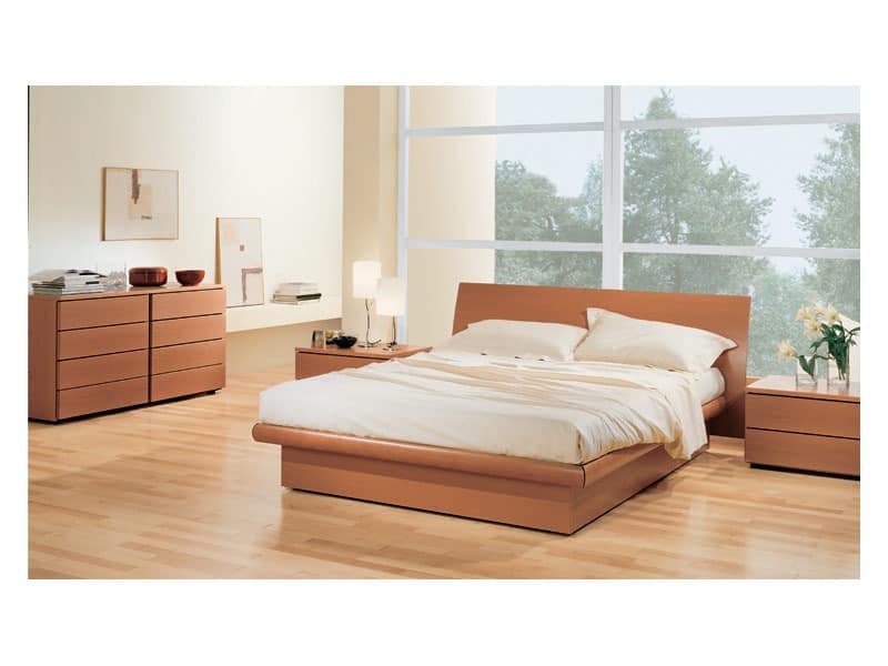 Bedroom 36, Schlafzimmer mit Aufbewahrungsbox Bett, in Holz Tanganyika Nuss, matchable mit Kommode und Nachttische
