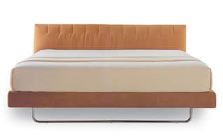 Deex, Moderne Bett mit Kopfteil aus Leder, orthopädische Holzlatten