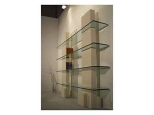 Cube bookcase, Bibliothek mit Steinstruktur und Regale im Glas