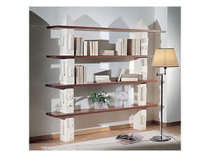 Gaia Bookcase, Modulares Bücherregal aus Stein, Regale aus Glas oder Holz gefertigt