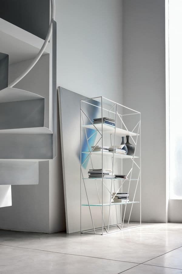 NAVIGLIO, Bücherregal aus lackiertem Stab und Glas, für moderne Büro