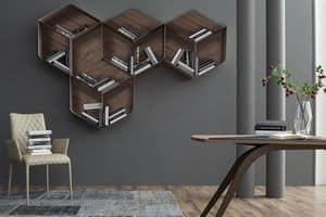 PANGEA, Modulares Bücherregal, bestehend aus Würfel aus Holz und Metall