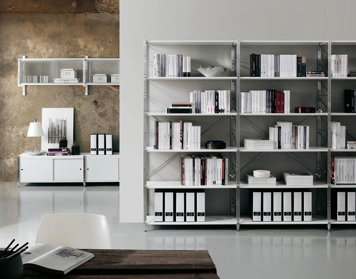 Socrate home-office, Bücherregal aus Metall und Glas, verschiedenen Ausführungen