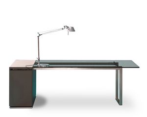 Deck Glass Executive Desk, Chefschreibtisch, Glasplatte, Metallstruktur
