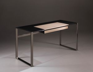Desk Eiche und Leder, Design-Schreibtisch mit Holz- und Lederplatte