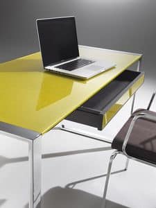 Desk, Schreibtisch mit Stahlkonstruktion, Glasplatte