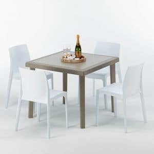 Gartenmbel Tisch und Sthlen  S7090SETJ4, Poly Rattan Couchtisch, stabil, hergestellt in Italien