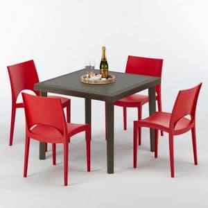 Tisch und Sthle im Freien Kche stapelbar  S7090SETMK4, Poly Rattan Couchtisch, fr Grten, Terrassen, Hotels
