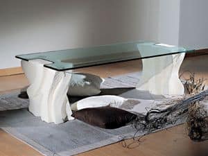 Contrasto Sagomato, Elegante Couchtisch für Wohnzimmer, Stein und Glas