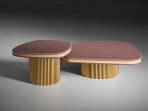 Micelio Art. EMC001 - EMC002, Couchtische mit zylindrischer Basis, Platte mit Leder bezogen