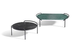 Pompon, Beistelltisch aus Metall mit rechteckiger oder runder Marmorplatte