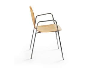 Alis P 4L/VS, Stapelbare Sessel mit Armlehnen, Sitz aus Holz