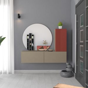 Entrance 02.1, Wandmontierter Eingangsschrank mit rundem Spiegel