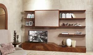 LB33 Desyo Bücherregal, Wohnzimmermöbel mit TV-Ständer im zeitgenössischen Stil