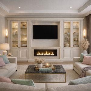 Parete su misura con camino, Ma�geschneiderte Wandm�bel f�r modernes Wohnzimmer