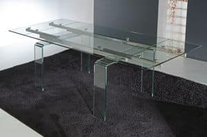 Art. 676 Glass, Tisch mit Beinen und ausfahrbaren Glasplatte