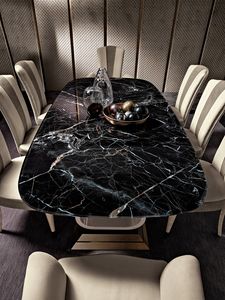 Diamond Tiche, Tisch mit Glasplatte mit Marmoreffekt