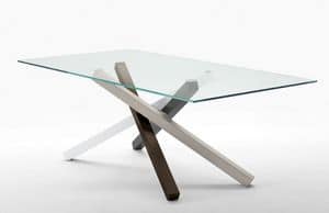 Pechino V, Tisch mit Metallgestell und Platte aus Glas