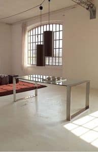 Ring table, Esstisch aus Metall, Glasplatte