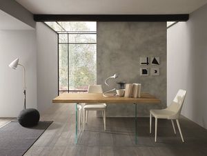 Meridiano, Esstisch mit Holzplatte und Glasbeine