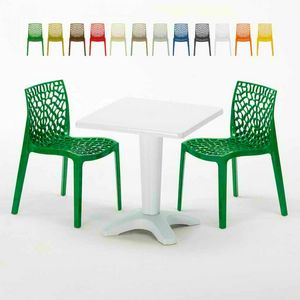 Tavolino Quadrato Bianco 70x70cm Con 2 Sedie Colorate Interno Esterno Bar GRUVYER PATIO, Garten mit Tisch und Sthlen