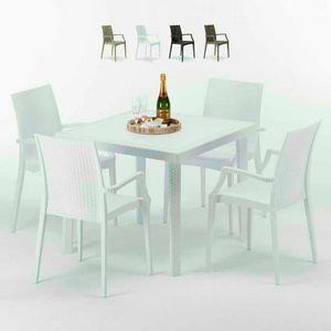 Tavolino Quadrato Bianco 90x90 Con 4 Sedie Esterno Bar ARM BISTROT LOVE, Garten mit Tisch und Sthlen