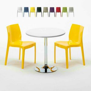 Tavolino Rotondo Bianco 70x70cm Con 2 Sedie Colorate Interno Bar ICE LONG ISLAND, Garten mit Tisch und Sthlen
